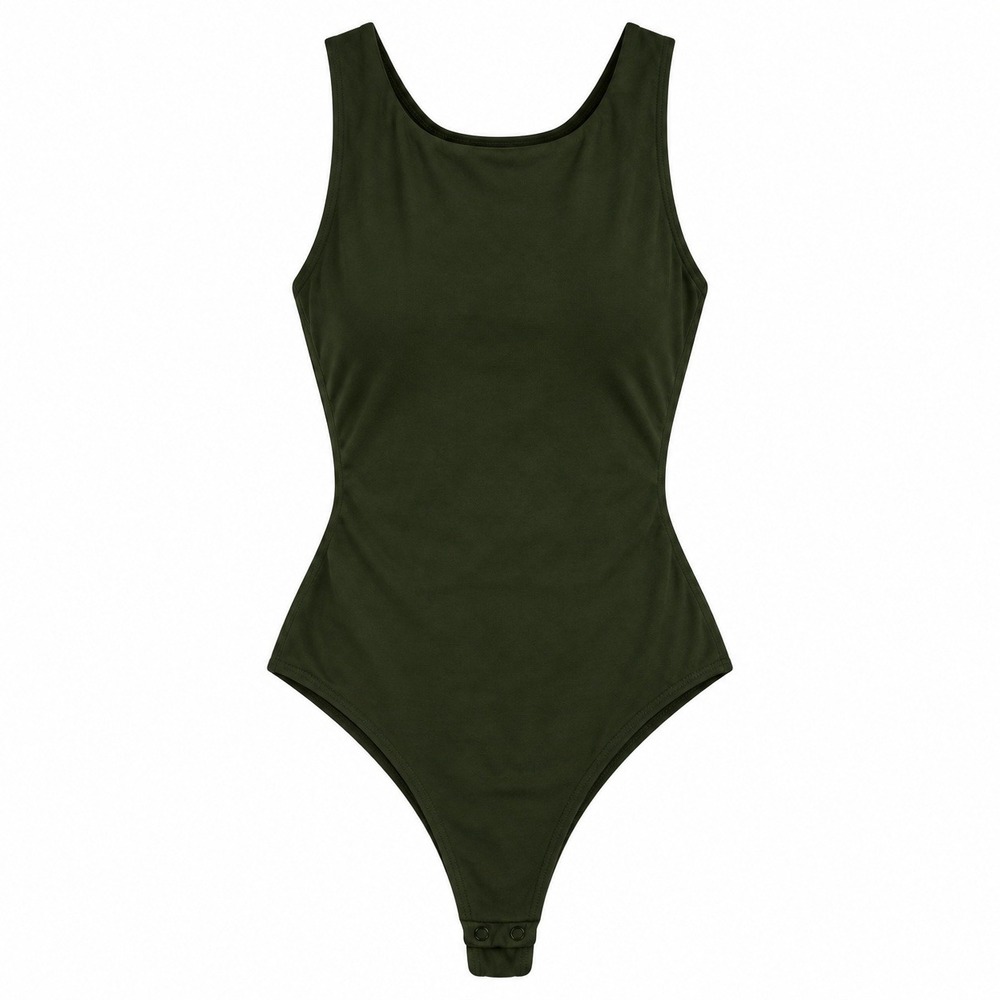 Babaton Contour Bodysuit Women XS Olive Green Open Crisscross Back Sleeveless